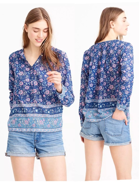 J. Crew Tops - JCREW 100% Cotton Voile  popover in floral block print Blue Small